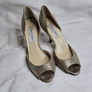 Jimmy Choo Glittering Gold Peep-Toe Heels